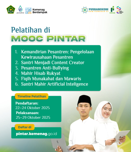 Khusus Menyambut Hari Santri 2025, Kemenag Buka Pendaftaran Diklat Online Pembuatan Konten Medsos dan AI melalui MOOC PINTAR